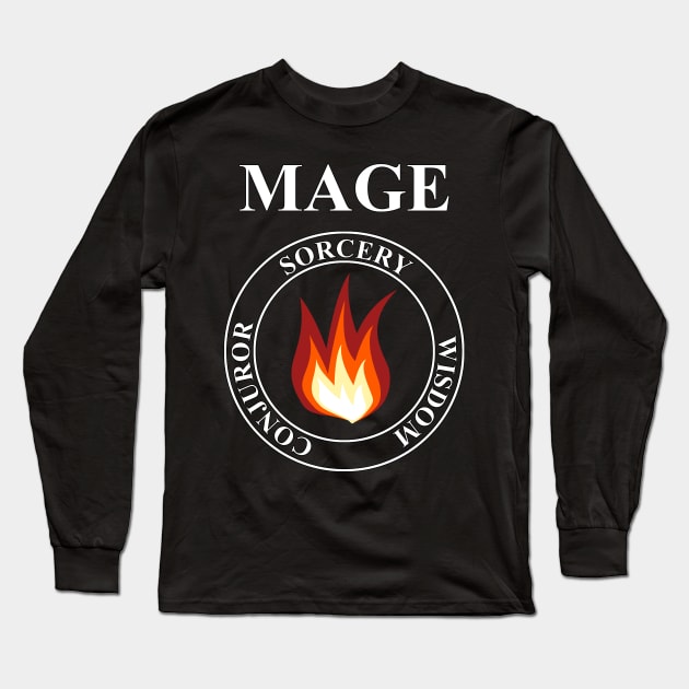 Mage Fantasy RPG Class Fire Magic T-shirt Long Sleeve T-Shirt by AgemaApparel